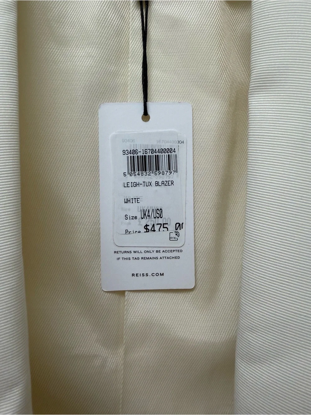 NWT Reiss White Single-Breasted Tuxedo Blazer Textured Peak Lapel Sz 0